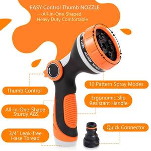 lot 12404 image: SPRIKIR Garden Hose Sprayer Nozzle, Heavy Duty Water Hose Nozzle Gift for Dad, Thumb Control 10 Function Solid ABS Material, Ergonomic Slip Proof with Standard 34 Fitting & Quick Connector