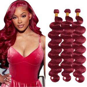 lot 12415 image: 99J Human Hair Bundles Burgundy Body Wave Bundles 22 24 26 inch Vinmdonm Mixed Length Brazilian Remy Red Human Hair Bundle for Women 150g