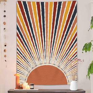 lot 12416 image: JAWO Bohemian Sun Vertical Tapestry, Vintage Abstract Rainbow Aesthetic Tapestry Wall Hanging for Bedroom, Red Retro 70s Mid Century Modern Decor Art Tapestries Poster Blanket College Dorm (36X48)