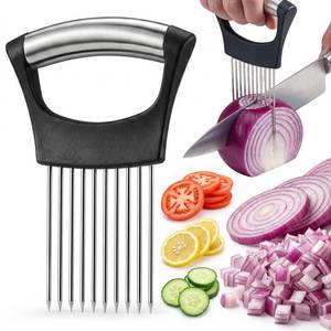 lot 12425 image: JAYVAR Onion Holder for Slicing, Stainless Steel Onion Slice Holder with 10 Long Needles, Onions Cutter Vegetable Chopper, Onions Chopper Tool, Food Slicing Guide for Neat Slicing,Tomato Potato Cutter