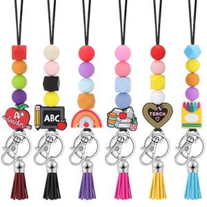 lot 12429 image: Misdary 6 Pcs Teacher Lanyards Cute Beaded Breakaway Clasp Retractable Badge Reel Lanyard Teacher Gift for ID Badges Holder Christmas Keychain Women(School Supply Theme)