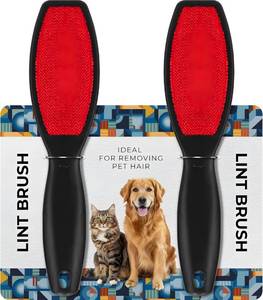 lot 12431 image: 2 Pack Double-Sided Lint Brushes �� Pet Hair Remover for Clothes, Furniture & Carpet �� Reusable Brush for Cat & Dog Fur �� Red Portable Lint Removal Tool for Fabric, Clothing, Upholstery (Used)