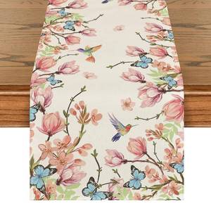 lot 12432 image: Artoid Mode Flowers Bird Butterfly Spring Table Runner, Seasonal Kitchen Dining Table Decoration for Home Party Decor 13x72 Inch