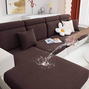 lot 12435 image: hyha Waterproof Sectional Couch Cushion Covers, Wear Resistant Sofa Slipcovers Washable, Anti Slip L Shape Couch Covers for Sectional Sofa, Furniture Protector for Pets (1 Piece Chaise, Chocolate)
