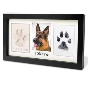 lot 12436 image: MYPAWLETS Extra Large Paw Print Frame Kit,DogCat Paw Print Kit,Soft Pawprint Clay&Clean Touch Ink Pad,Pet Paw Print Impression Kit with Customization Tool,Wooden Pet Memorial Frame-Black