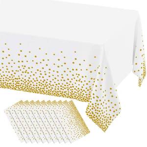 lot 12437 image: misaya 10 Packs Dot Disposable Table Cloth, 54 x 108 Inch Waterproof Plastic Tablecloth, Rectangle Gold Dots in White Table Covers for Picnic, Birthday, Party