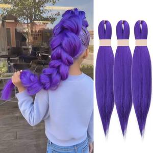lot 12456 image: Siphis 26 inch Long Purple Braiding Hair Pre Stretched Synthetic Braiding hair Extensions for Braids, Purple Hair Extensions for Stage Party Halloween Costume Cosplay