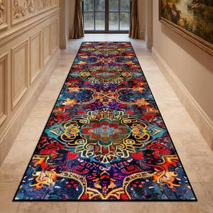 lot 13718 image: Washable Corridor Runner Rug, Non-Slip Dark Red Hallway Rug Runner with Upgrade Rubber Backing, Stain Resistant Faux Wool Distressed Carpet for Bedroom Kitchen Laundry Corridor Balcony (142 x 35.5)