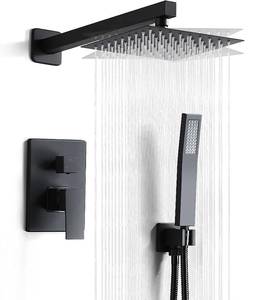 lot 13719 image: RTTWYYUU Matte Black Shower Head and Handle Set 10 Inch, Rain Shower Head with 2 Hooks, Luxury Rain Shower Set Square Wall Mount for Bathroom with Rain Shower and Handheld Shower System