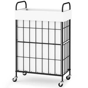lot 13732 image: Slim Laundry Hamper, 60L Laundry Basket with Wheels, Clothes hamper with Removable Liner Bag