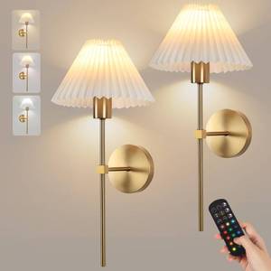 lot 13735 image: Wireless Wall Sconce Sets of 2, Pleated Shades Rechargeable Battery Operated Wall Sconce, Retro Industrial Gold Wall Lights Bathroom Vanity Sconces, Wall Mounted Lamps for Bedroom Living Room Kitchen