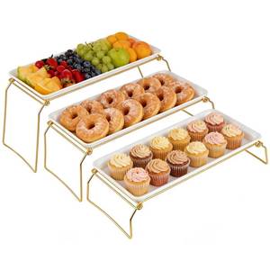 lot 13737 image: Large 3-Tier Melamine Serving Tray Set with Display Stand, Tiered Serving Tray for Food Display, 17 Inch Platters Dessert Cupcake Stand for Parties and Events