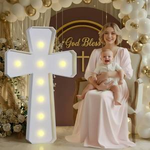 lot 13738 image: imprsv 3FT Light Up Cross for Baptism Decorations for Girl Boy, Large Marquee Cross for Mi Bautizo Decorations, Big Marquee Mosaic Frame for Baptism First Holy Communion Confirmation Party Decor