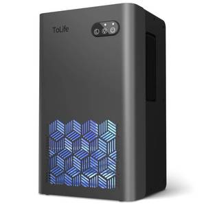 lot 13740 image: ToLife Dehumidifier for Home 95 OZ Water Tank, 1000 sq.ft Dehumidifiers for Basement Bedroom Bathroom with Auto Shut Off 7 Colors LED Light, Grey