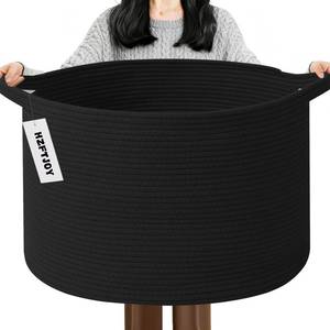 lot 13749 image: HZFTJOY 65L Large Blanket Basket,Cotton Rope Woven Storage Basket with Handles, Laundry Hamper for Toys, Clothes, Pillows & Towels, Perfect for Living Room, Nursery & Bedroom,Navy
