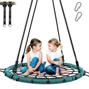 lot 13754 image: Trekassy 750lbs 40 Spider Web Saucer Tree Swing for Kids Adults, Outdoor Net Swing with Steel Frame and 2 Hanging Straps-Green (Patented)