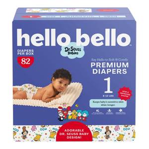lot 13759 image: Hello Bello Dr. Seuss Babies Premium Diapers, Size 1, 82 Count Softness & Protection for Sensitive Skin