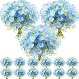 lot 13760 image: Giegxin 100 Pcs Artificial Daisy Flowers Bulk Realistic Fake Daisies Faux Wildflower Daisy UV Resistant Silk Fake Flowers Plants for Outside Wedding Garden Home Table Decor (Blue)