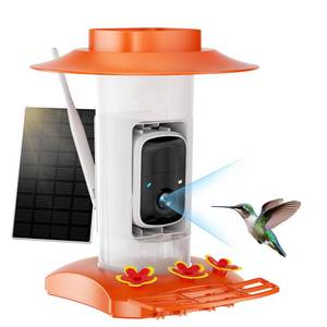 lot 13765 image: Hummingbird Feeder with Camera Outdoor, SV3C Hanging Bird Feeder with Ant Moat & Bee-Proof, HD 2K Solar Powered, AI Bird Identify, Instant App Alerts, Auto Capture, Hummingbird Lover Gifts, 21oz, Red