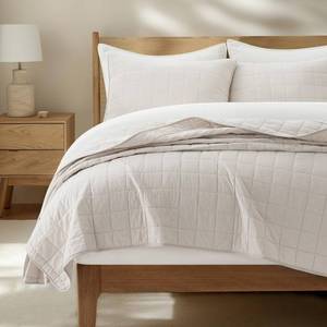 lot 13770 image: EVERGRACEHOME 100% Cotton Box Stitch Quilt Bedding Set Queen Size 3 Pieces, Garment-Washed Lightweight Soft Cozy Coverlet, Quilted Bedspread Sets with 2 Shams for All Season, Birch