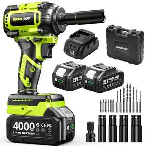 lot 13777 image: Robustrue Cordless Impact Wrench, 590Ft-lbs (800N.m) Brushless 12 inch, 2800RPM High Torque Impact Gun, 2x 4.0Ah Battery, Charger, 4 Sockets, Electric Impact Wrench for Car Home