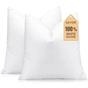 lot 13781 image: SAVORI Set of 2 Down and Feather Throw Pillow Inserts 24x24 Soft Fluffy Pillow Inserts with 100% Down-Proof Cotton Cover, Decorative Square Cushion Inner for Sofa Couch Bed-White