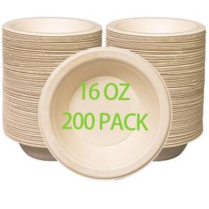lot 13783 image: emlifepak 16 oz Compostable Paper Bowls 200pack, Heavy-Duty, Eco-Friendly, Bulk Pack, Disposable Bowls, Biodegradable Made of Sugar Cane Fibers, Hot or Cold Use(natural)