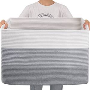 lot 13787 image: OIAHOMY 108L Super Large Blanket Basket, 25x16x16(108L) Rectangle Woven Baskets for Storage, Cotton Rope Basket For Living Room, Toy Storage with Handle - Gradient Grey