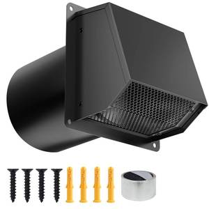 lot 13790 image: 6 Inch Dryer Vent Cover Outside, Galvanized Steel Exterior Hooded Wall Vent Cover with Removable Screen & Cushioned Backdraft Flap, Exhaust Vent for House Through-Wall Dryer Vent Kit (Black- 6 Inch)