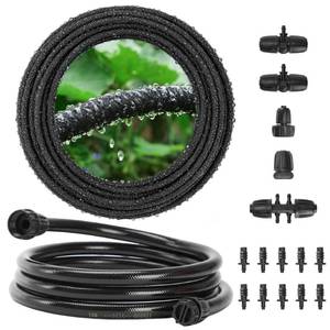lot 13793 image: MIXC Drip Irrigation System with 100FT 14 Soaker Hose - 80% Water Savings, Weeping Tech for Deeper Root Watering, Garden Kit with 10FT 12 Tubing for Raised Beds, Vegetables, Lawn, Greenhouse