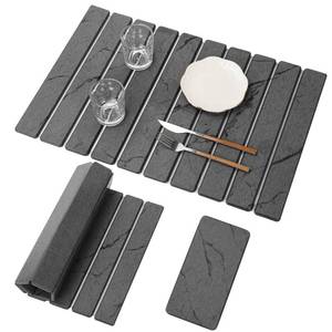 lot 13797 image: 2 PCS Large Stone Dish Drying Mat for Kitchen Counter, Marbled Quick Dry Stone Dish Mats, Diatomaceous Earth Drying Pad, Foldable and Super Absorbent Dish Drying Stone Mat (Dark Gray 24�16 & 8�4)