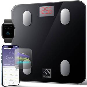 lot 14201 image: FITINDEX Smart Scale for Body Weight, Scale with BMI, Body Fat, Muscle Mass, Digital, Bathroom, Weighing, Bluetooth, Body Composition Monitor Health Analyzer with App, 400lb, Black
