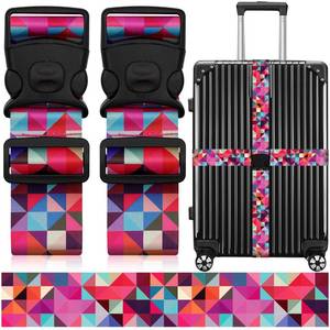 lot 14208 image: 2 Pack Luggage Straps for Suitcases, Adjustable Travel Belt with Double Lock and Quick Release Buckle, Heavy Duty Nylon Bag Packing Strap, Bright Identifiers Business Travel Accessories-Colorful Block