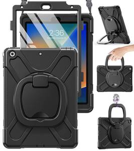 lot 14215 image: BRAECN Case for 10.2 Inch 9th8th7th Generation, Heavy Duty Silicone Case with Built-in Screen Protector, Handle Grip, Kickstand, Strap, Pencil Holder,Pencil Cap Holder for 10.2 202120202019-Black