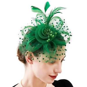 lot 14232 image: JUNBESTN Fascinators Hat Tea Party Headwear for Women Flower Mesh Ribbons Feathers Headband Green