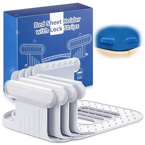 lot 14233 image: AUKCLAX Bed Sheet Holder with Lock Strips, Open Corner Heavy Duty Bedsheet Clips with Enhanced Straps, No More Loose Sheets, Keep Sheets Firm and Tight, Easy Installation (Clear)