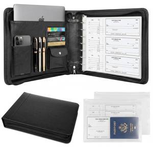 lot 14249 image: Toplive Zippered 7 Ring Business Checkbook Binder Extra-Large, 2Pack 7-Hole Pouch, 600 Checks Capacity, PU Leather Check Book Binder Cover with Multi-Pocket Design for Office & Business Use, Black