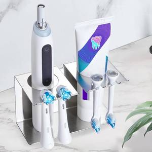 lot 14260 image: YAYINLI Toothbrush Head Holders, Electric Tooth Brush Head Holder, Wall Mounted Toothpaste Holder for Bathrooms Shower, Adhesive Tooth Brushing Holder Razor Holder Organizer Storage (Silver)