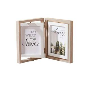 lot 14264 image: IELEPHONIX Wooden Hinged Double floating rotating Picture Frame for Photos, 4  6 5  7 vertical photo Natural Finish (wood color, 5  7in)
