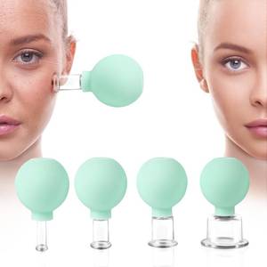 lot 14266 image: Meifuly Facial Cupping Set, 4 PCS Silicone Vacuum Suction Face Massage Cups, Skin Tightening Kit for Eyes, Face and Body (Green)