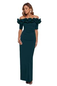 lot 14269 image: Xscape Womens Long Off The Shoulder Scuba Crepe Dress (Reg and Petite), Pine, 14P