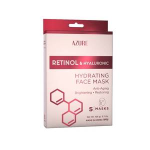 lot 14288 image: Azure Skincare Retinol and Hyaluronic Sheet Mask - 5ct Hydrating, For Combination Skin, Facial Mask, Unscented