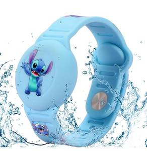 lot 14291 image: Compatible for AirTag Kids Bracelet, Cute Kid Air Tag Wristband Adjustable Hidden Watch Band Air Tag Holder for Apple Air Tag, Soft Silicone Waterproof Air Tag Case for Kids (Blue Stitch)