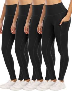 lot 14298 image: YOUNGCHARM 4 Pack Leggings with Pockets for Women,High Waist Tummy Control Workout Yoga Pants 4Black-S