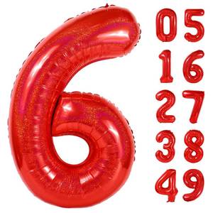 lot 14309 image: Laser Red 6 Balloon, Number Balloons 40 Inch, 6th Balloons for Birthday Decorations, Laser Red Party Supplies 6 Birthday Balloon, Number 6 Balloon