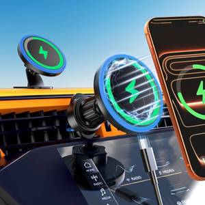 lot 14310 image: MagSafe Car Mount Charger, 3 in 1 LED RGB HandsFree Wireless Car Charger, Magnetic Phone Holders for Your Car- Fast Charging Car MagSafe Charger for iPhone 171615141312 Series, for Men Women