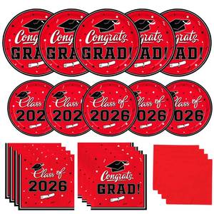 lot 14312 image: Gatherfun Graduation decorations 2026 Graduation Plates and Napkins Red Disposable Paper Plates Luncheon Napkins Cocktail Napkins for Congrats Grad Party Decorations, Serve 50