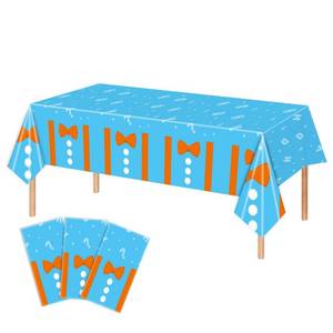 lot 14316 image: likuyve 3PCS Cartoon Teacher Tablecloths for Boy Girl Kids Teacher Themed Birthday Party Decorations Orange and Blue Tablecloths Party Supplies - 54x108IN