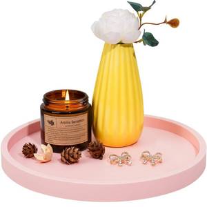 lot 14324 image: NiHome Thickened Silicone Vanity Organizer Tray for Bathroom Accessories, Kitchen Countertop, Living Room Decor, Multipurpose Shatter-Resistant Round Tray Decor for Candle, Perfume, Soap, Plant (Pink)