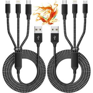 lot 14327 image: IDISON Multi Charging Cable(2Pack 4FT), 3 in 1 USB Charging Cable for Multiple Devices, Braided Universal Phone Charger Cord with Type-C, Micro USB, IP Port for iPhone171614Android Phones and More
